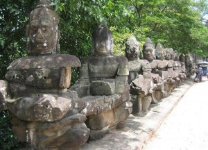 Bridge Past Angkor Wat Bridge with Statues, Bangkok to Siem Reap, Angkor Wat Tour, Cambodia