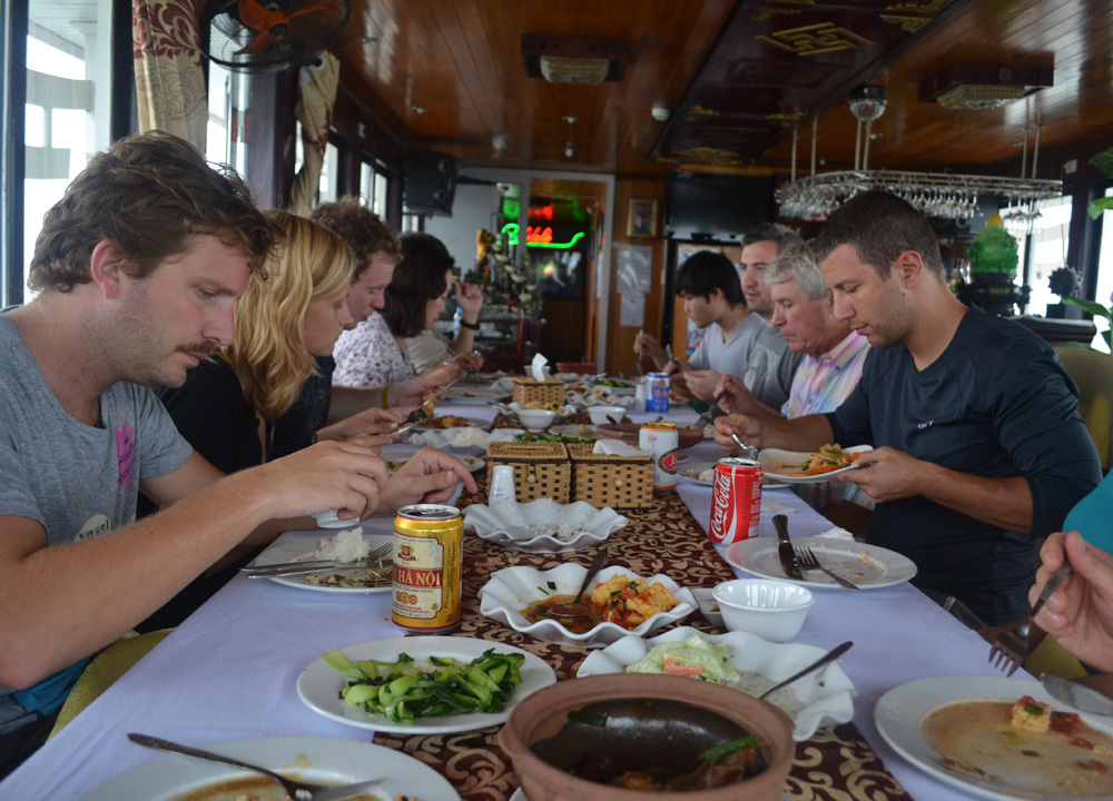 Eating at Dining Table Eating at Dining Table, Best Halong Bay Overnight Cruise Tours from Hanoi